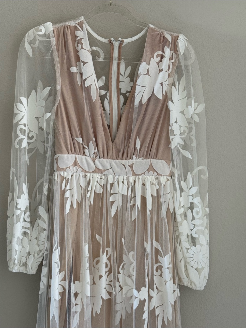 Windsor Blush Nude and White Floral Lace Wedding Dress